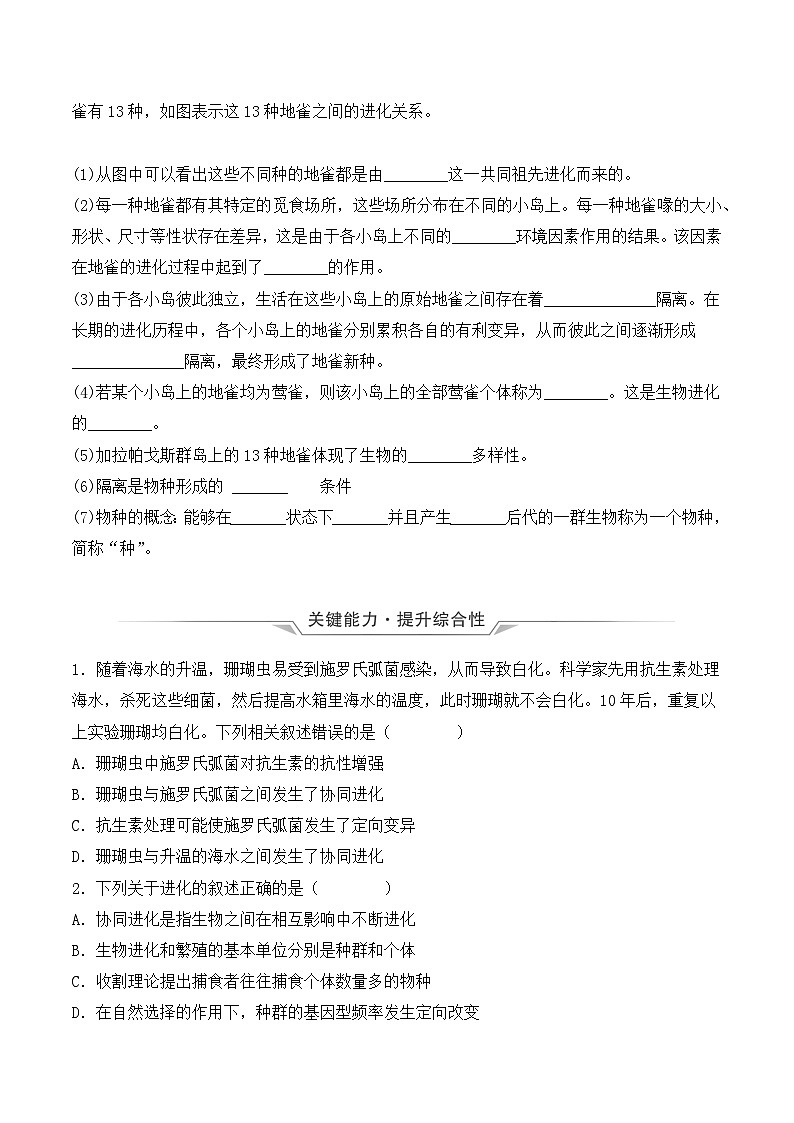 （人教版2019必修2）高一生物同步练习 6.4 协同进化与生物多样性的形成（原卷版+解析）第3页
