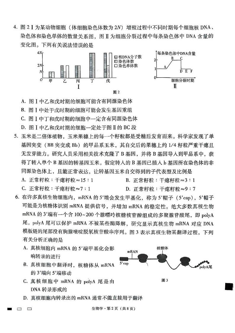 2024贵阳一中高三上学期1月高考适应性月考（五）生物PDF版含解析第2页
