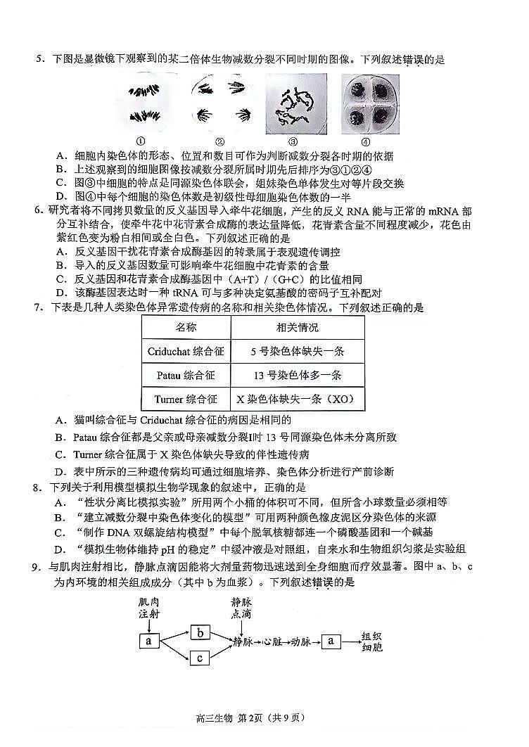 江苏省扬州市2023-2024高三上学期期末生物试卷及答案02