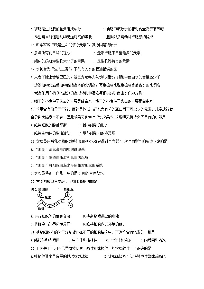 2021-2022年陕西省咸阳市泾阳县高一生物上学期期中试卷及答案第3页