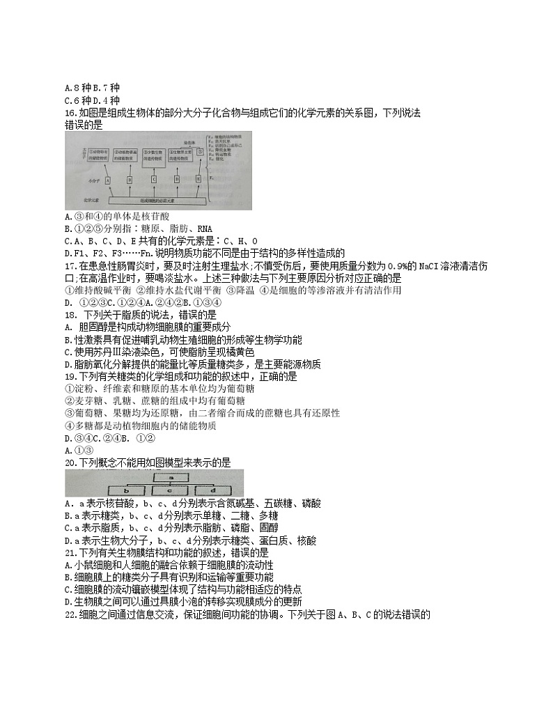 2021-2022年河南省南阳市高一生物上学期期中试卷及答案03