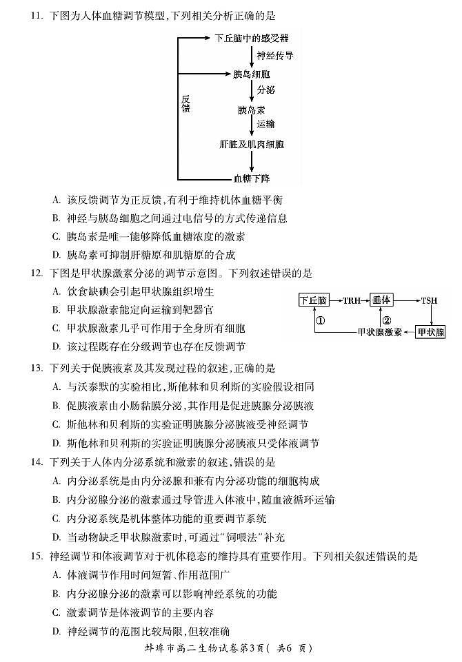 BB蚌埠高二生物试卷第3页