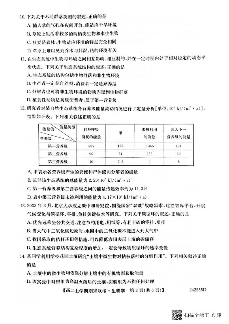河南省开封五校2023—2024学年高二上学期期末联考生物试题03