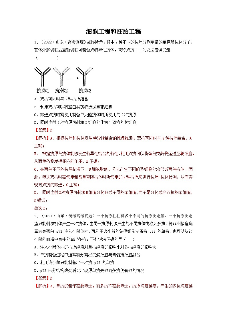 专题33 细胞工程和胚胎工程（精练）-备战高考生物一轮复习串讲精练（新高考专用）01