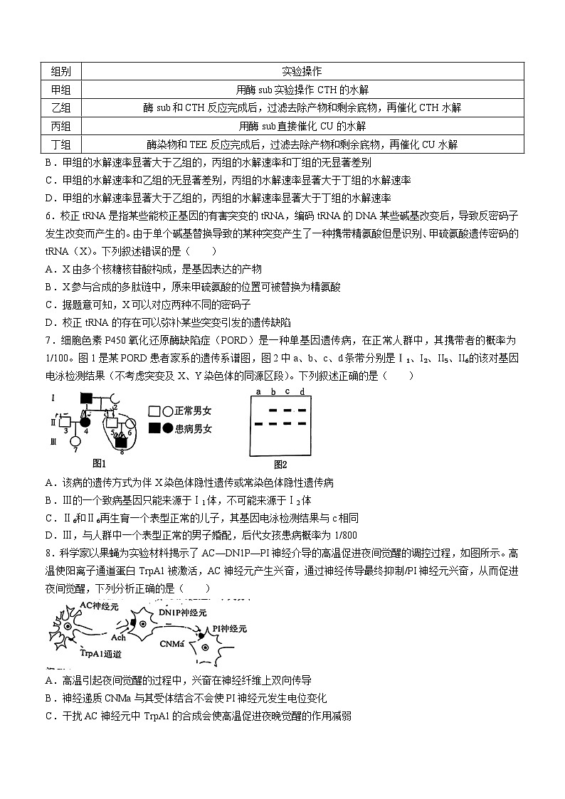 江西省新余市2023-2024学年高三第一次调研考试生物试题(无答案)02