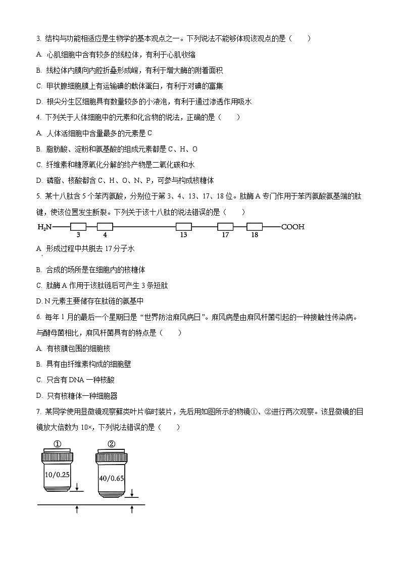 2024青岛高一上学期1月期末选科测试生物含解析02