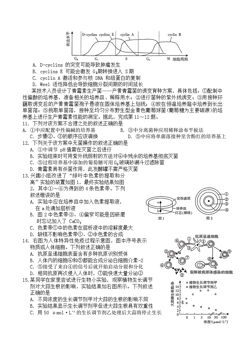 22，浙江省台温联谊高中2023—2024学年高三上学期期末考试生物试题第3页