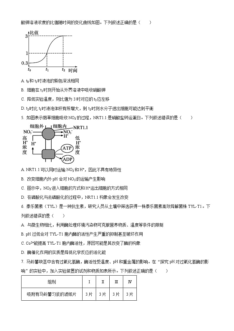 山东省泰安市2023-2024学年高一上学期1月期末考试生物试卷（Word版附解析）02