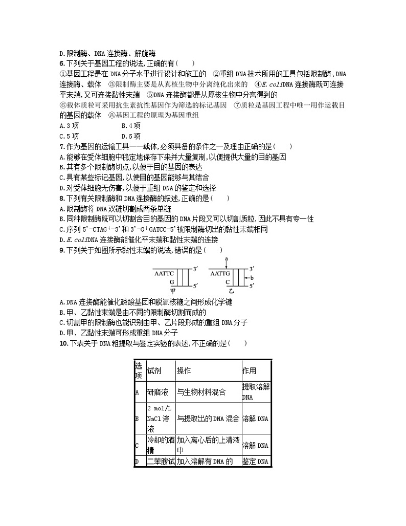 江苏专版2023_2024学年新教材高中生物第3章基因工程第1节重组DNA技术的基本工具分层作业新人教版选择性必修3第2页