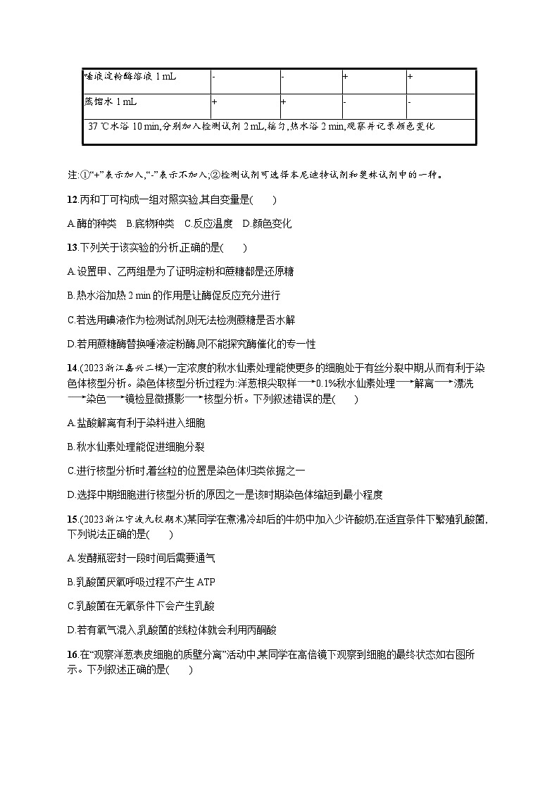 高中生物学考复习阶段检测卷1分子与细胞含答案第3页