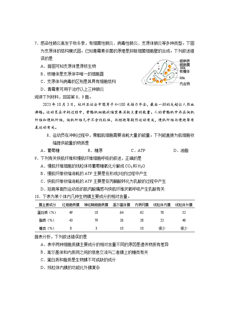 62，浙江省台州市2023-2024学年高一上学期期末考试生物试题02