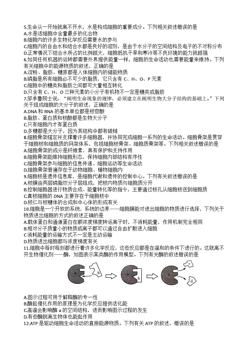 68，河南省郑州市中牟县2023-2024学年高一上学期期末联考生物试题02