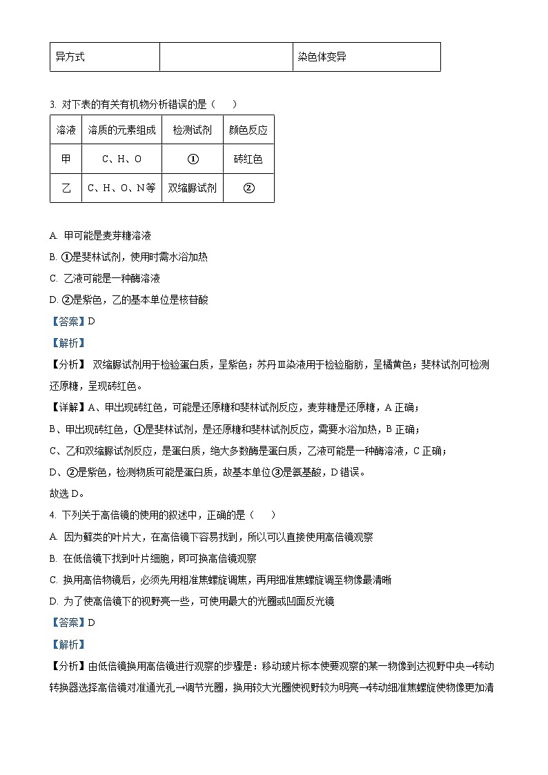 71，宁夏回族自治州石嘴山市三中2023-2024高三上学期月考生物试题03