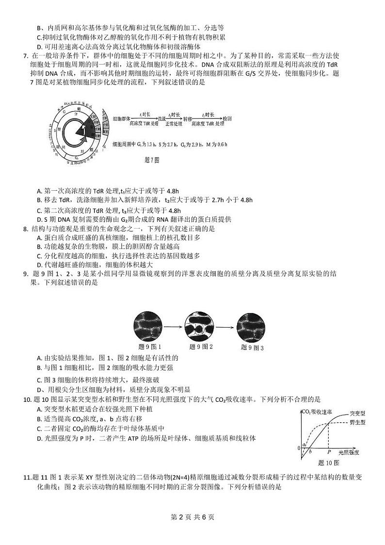 重庆市普通高中2023_2024高三生物11月学业水平选择性考试试题第2页
