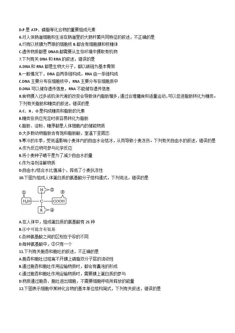 31，吉林省延边州2023-2024学年高一上学期期末学业质量检测生物试题第2页