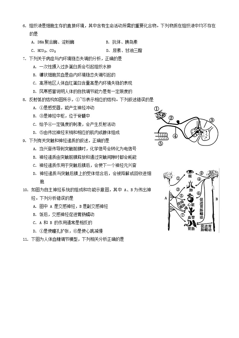 安徽省蚌埠市2023-2024学年高二上学期期末考试生物试卷（Word版附答案）第2页