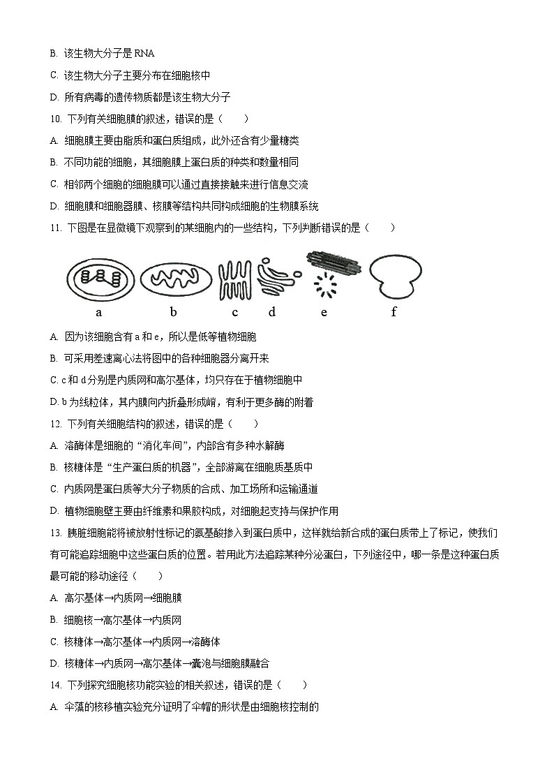 四川省南充市2023-2024学年高一上学期期末考试生物试题（Word版附解析）03