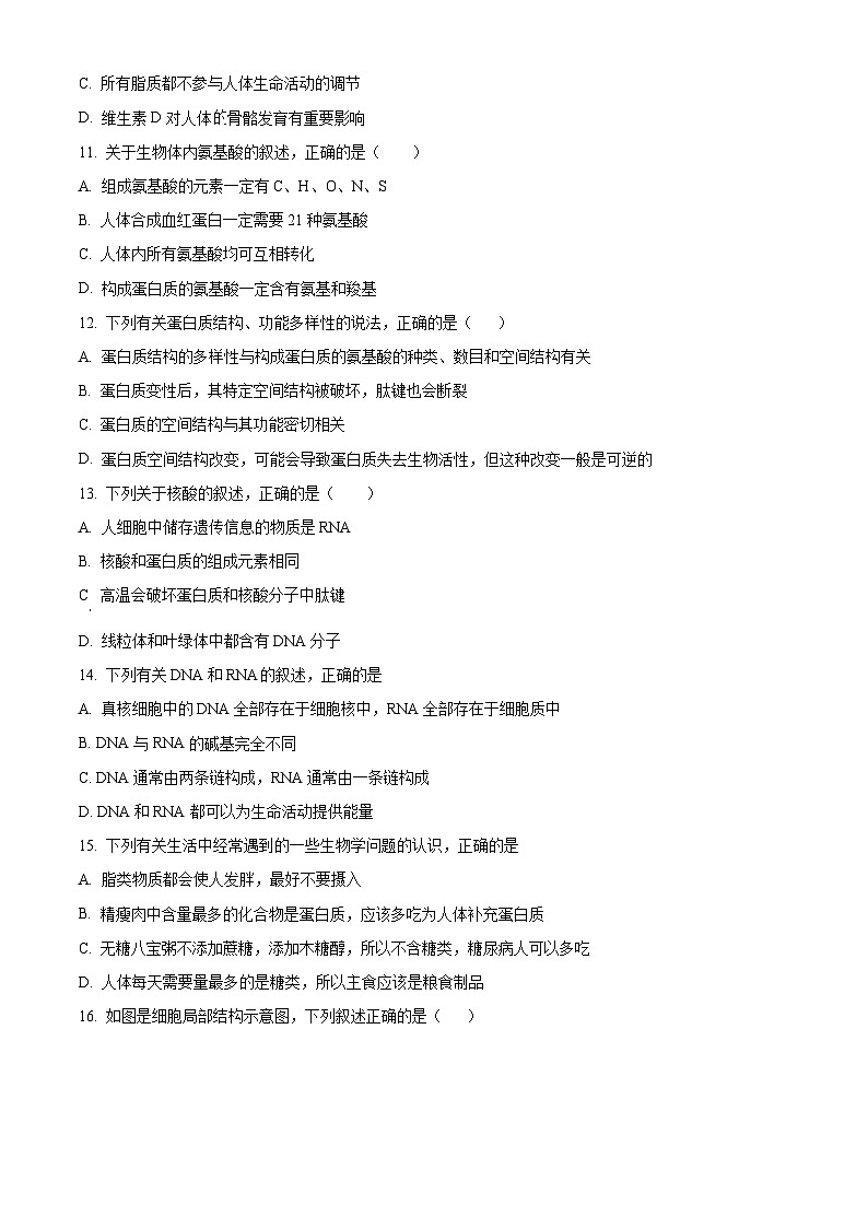 新疆乌鲁木齐市六校2023-2024学年高一上学期1月期末联考生物试卷（Word版附解析）03