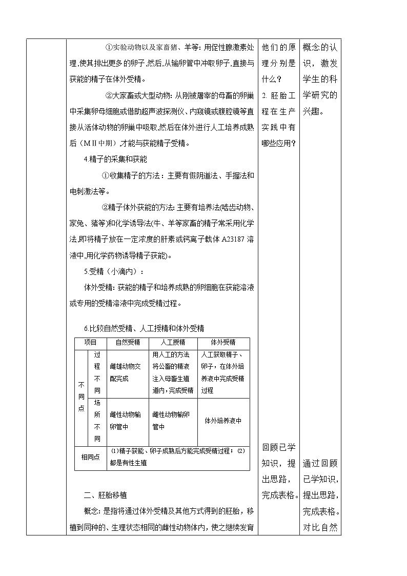 人教版（2019）高中生物学   选择性必修三    生物技术与工程   2.3胚胎工程技术及其应用.教案doc03