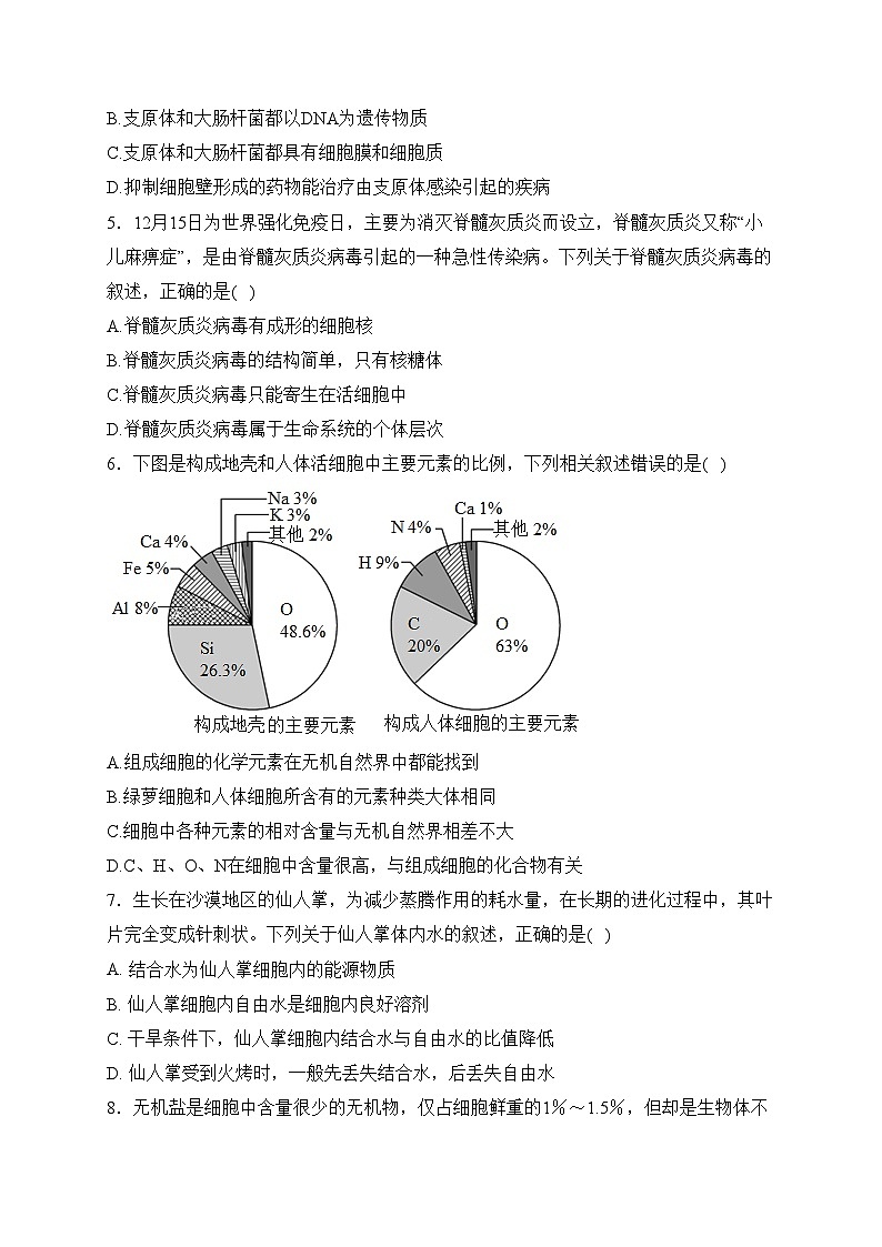 内蒙古自治区乌兰浩特第一中学2023-2024学年高一上学期期中考试生物试卷(含答案)02