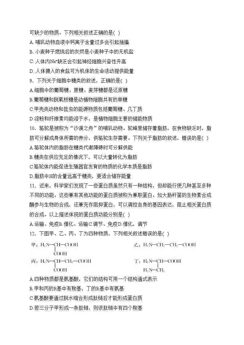 内蒙古自治区乌兰浩特第一中学2023-2024学年高一上学期期中考试生物试卷(含答案)03