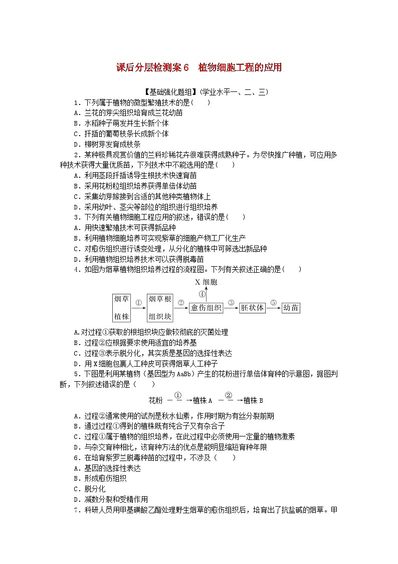 新教材2023版高中生物课后分层检测案6植物细胞工程的应用新人教版选择性必修3第1页