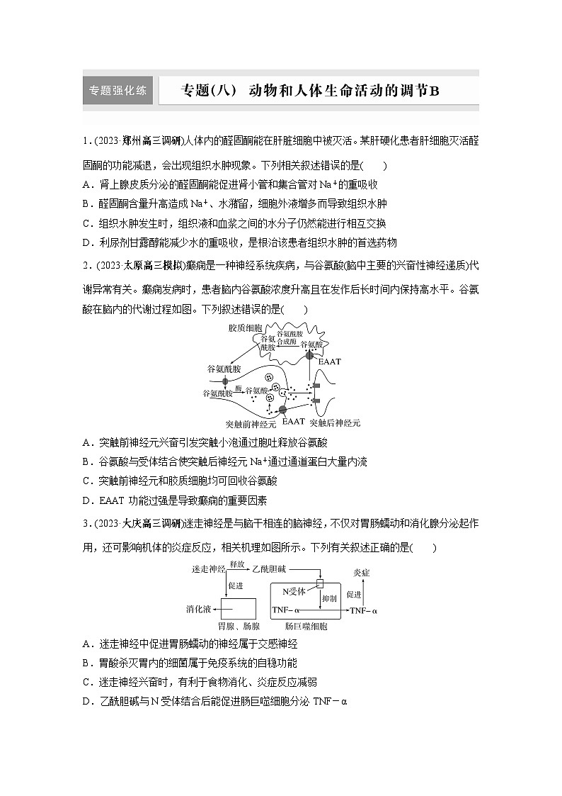专题(八)　动物和人体生命活动的调节B第1页