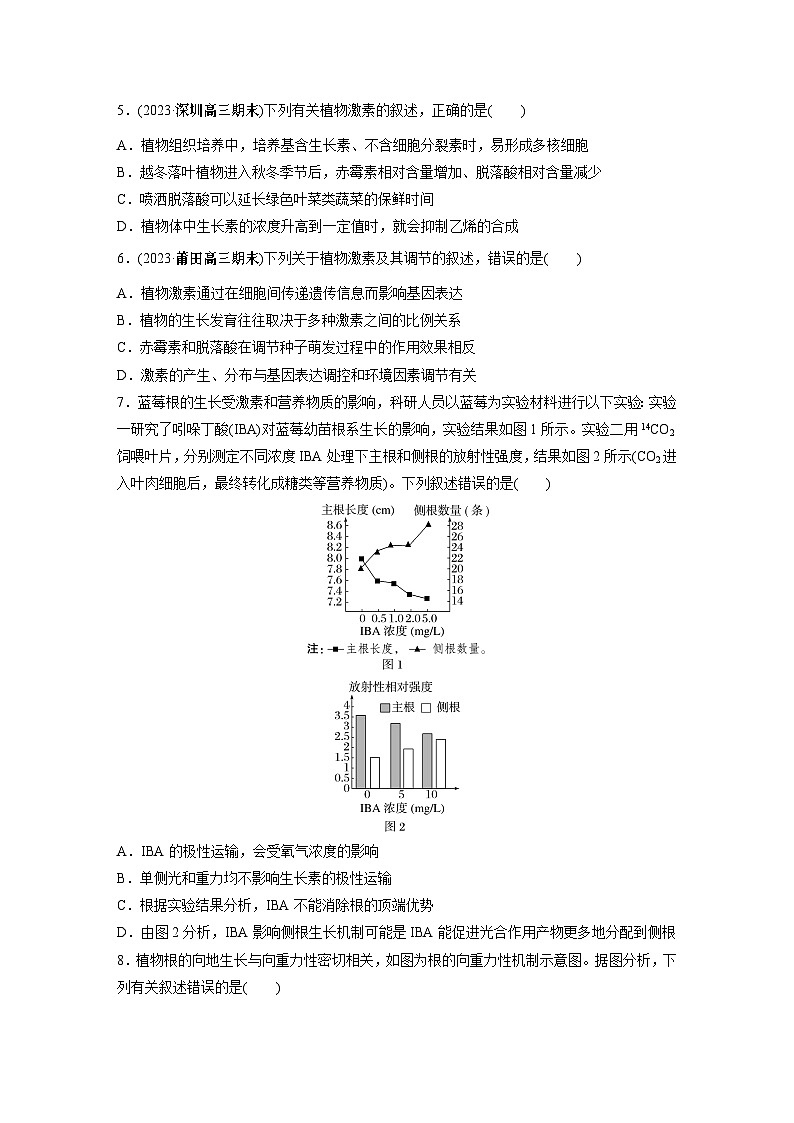 第一篇　主题三　专题(九)　专题强化练 植物的激素调节 2024年高考生物二轮复习课件+讲义02