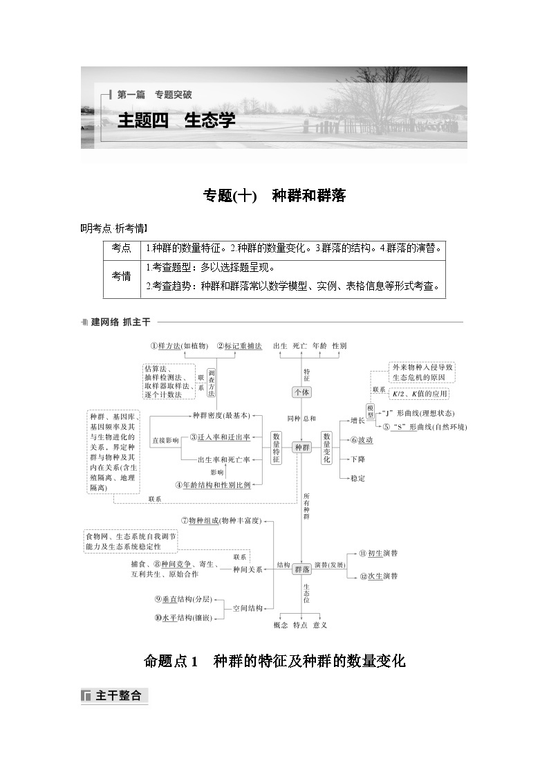 第一篇　主题四　专题(十)　命题点1　种群的特征及种群的数量变化 2024年高考生物二轮复习课件+讲义01