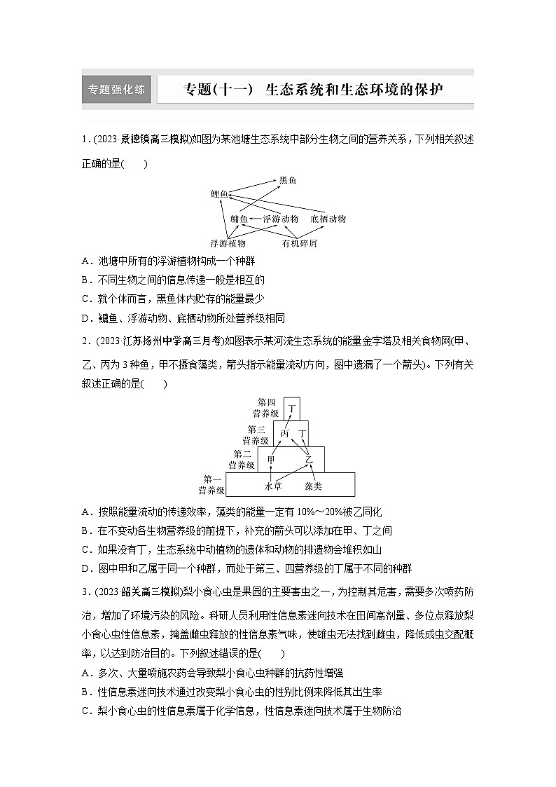 第一篇　主题四　专题(十一)　专题强化练 生态系统和生态环境的保护 2024年高考生物二轮复习课件+讲义01