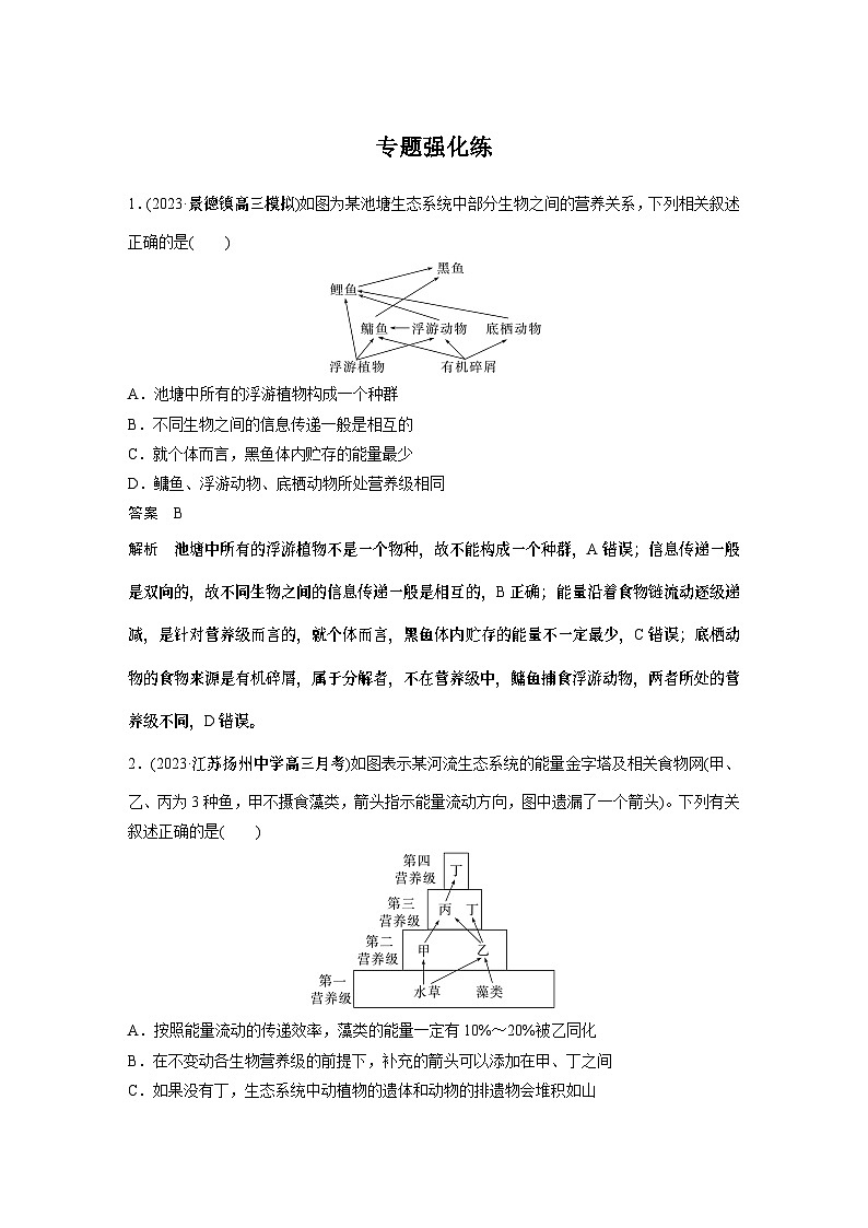 第一篇　主题四　专题(十一)　专题强化练 生态系统和生态环境的保护 2024年高考生物二轮复习课件+讲义01