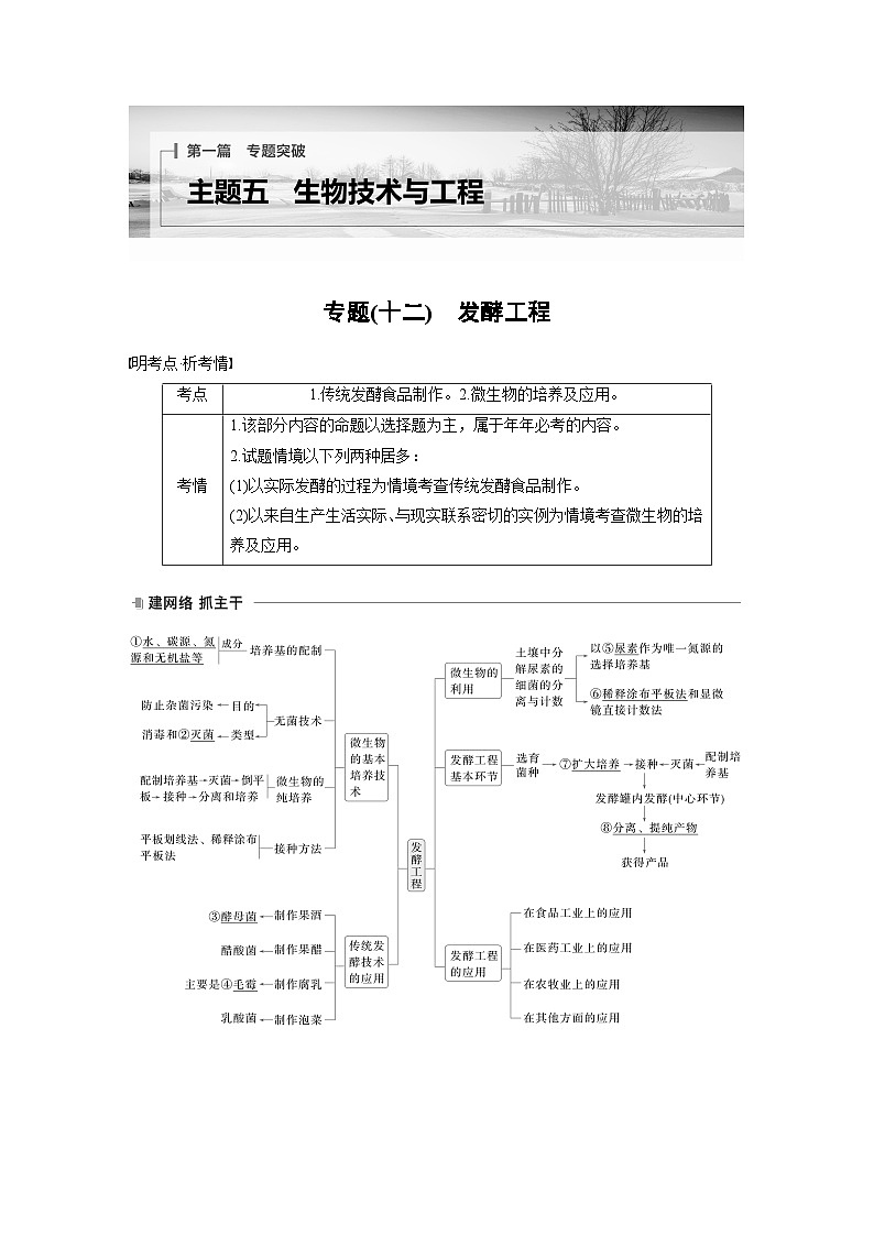 第一篇　主题五　专题(十二)　命题点1　传统发酵技术 2024年高考生物二轮复习课件+讲义01