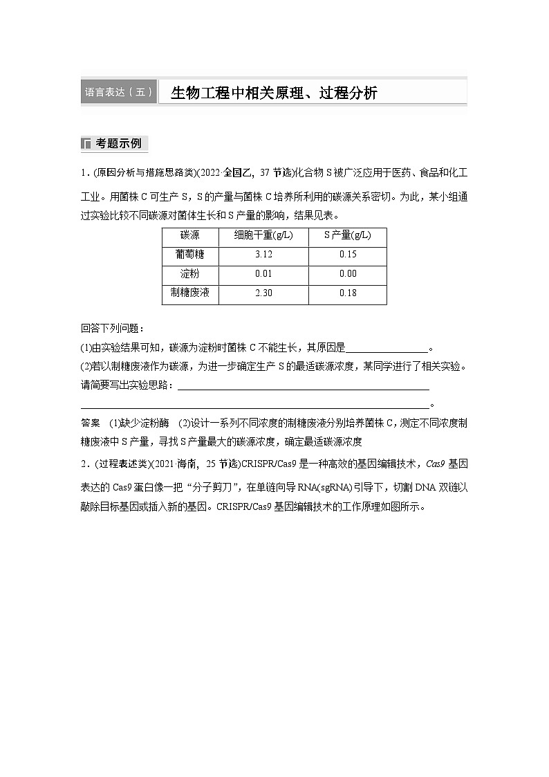 第一篇　主题五　语言表达(五)　生物工程中相关原理、过程分析 2024年高考生物二轮复习课件+讲义01