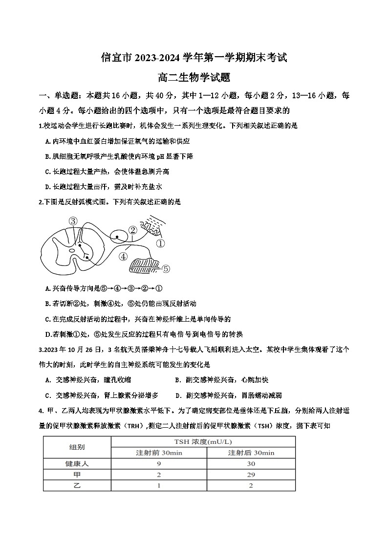 广东省信宜市2023-2024学年高二上学期期末考试生物试题第1页