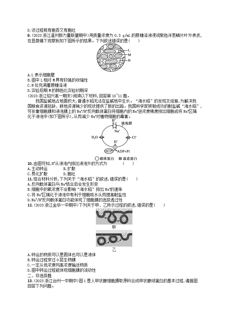 2024高考生物基础知识复习优化集训试题4物质出入细胞的方式第2页