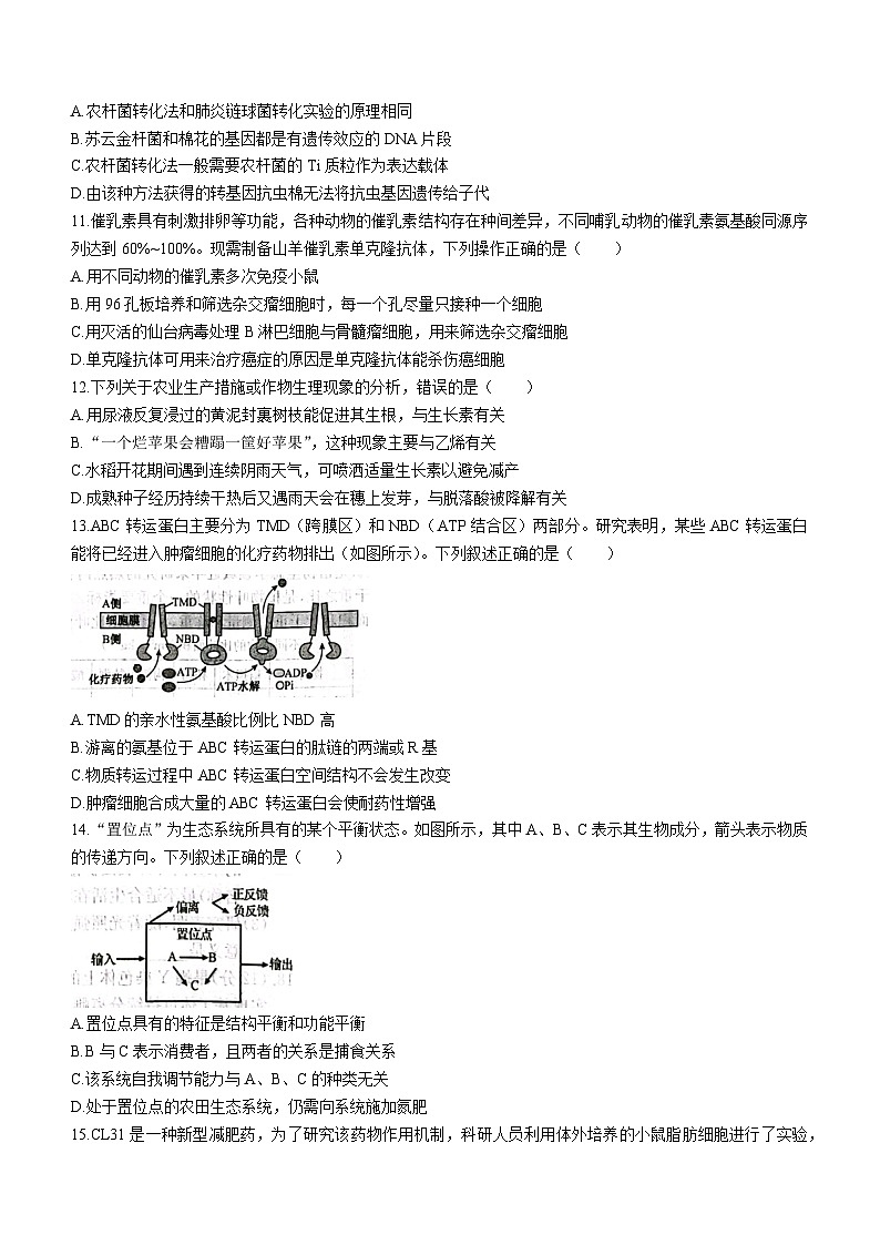 30，2024届广东省高三百日冲刺联合学业质量监测生物试题03