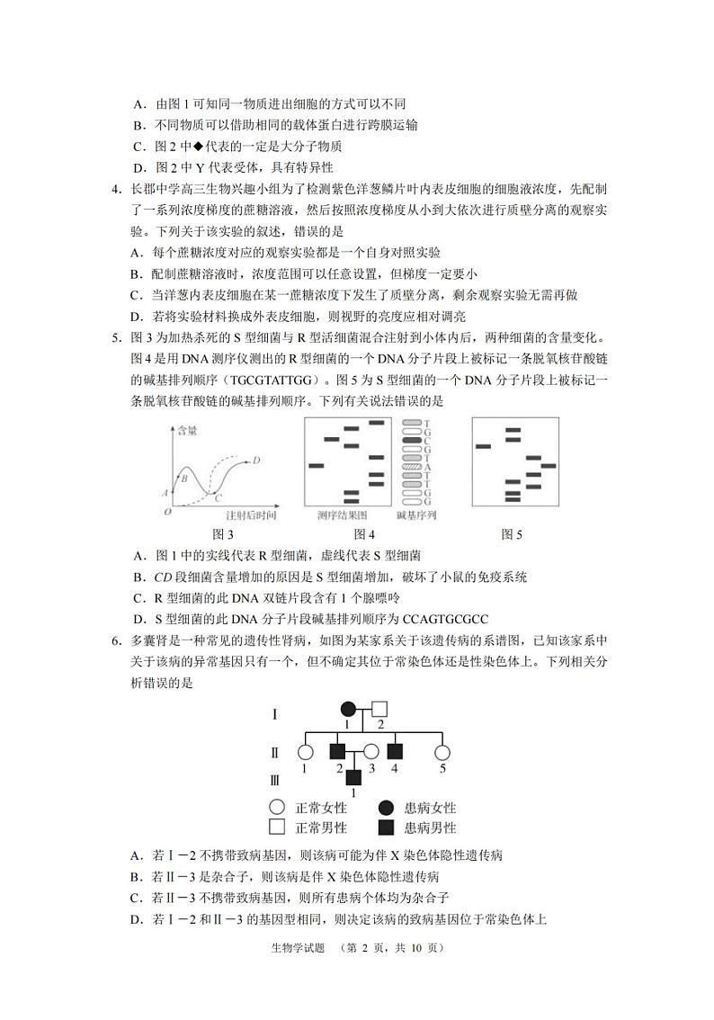 2024届湖南省长沙市长郡中学高三一模生物试题02