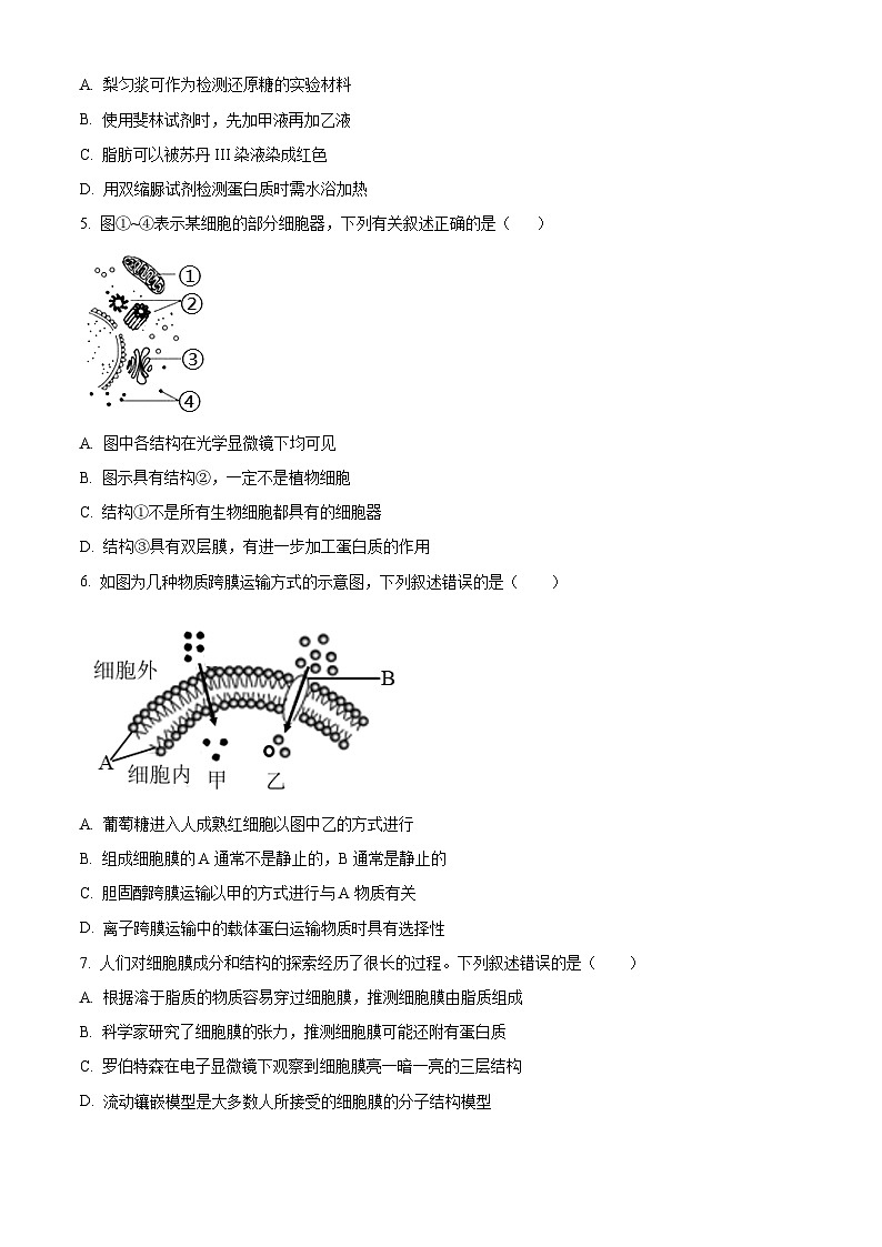2024安康高一上学期期末考试生物含解析02