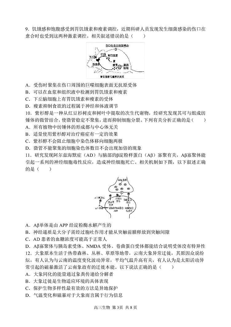 2024年哈三中高三一模生物试题和答案第3页