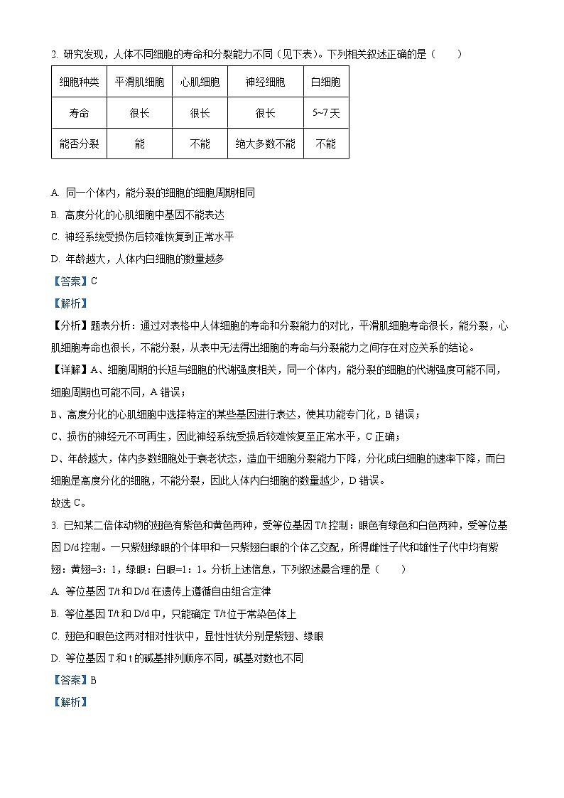 安徽省亳州市2023-2024学年高二上学期期末生物试题（Word版附解析）02