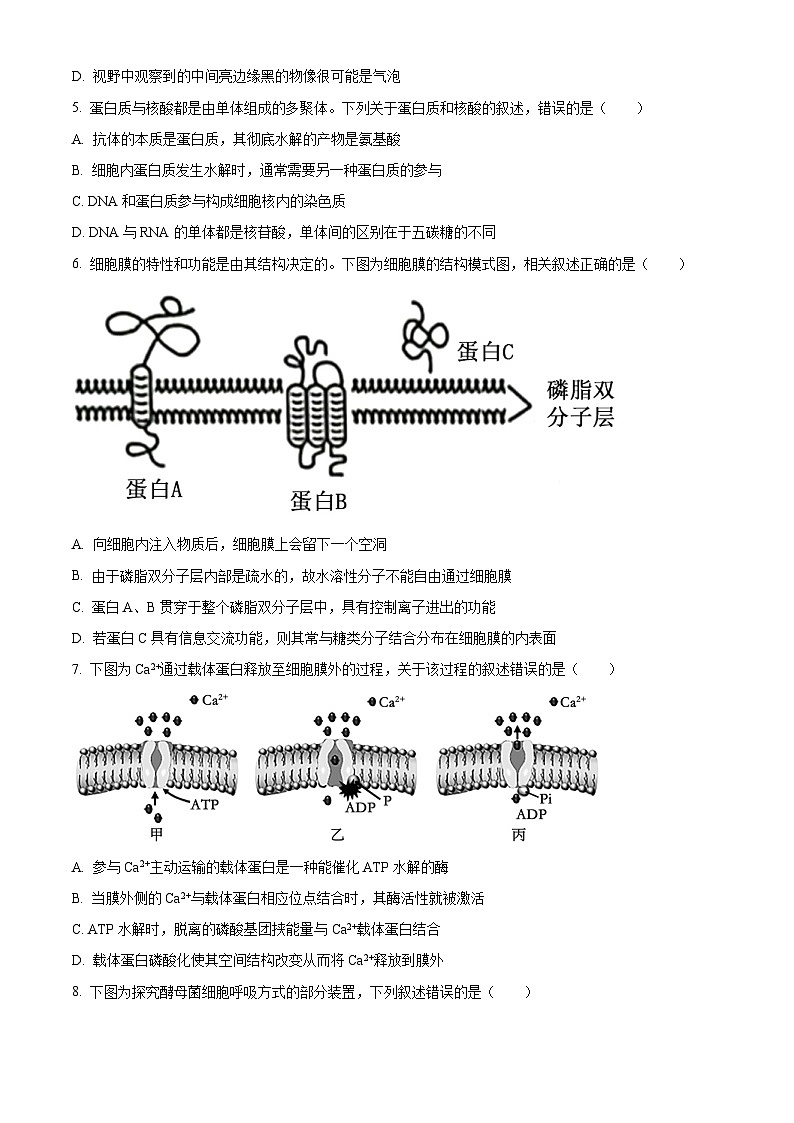 福建省龙岩市2023-2024学年高一上学期1月期末生物试题（Word版附解析）02