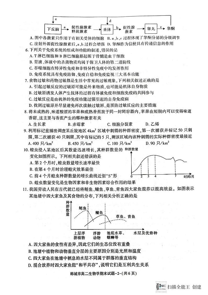 陕西省韩城市2023-2024学年高二上学期期末统考生物试题（图片版）第2页