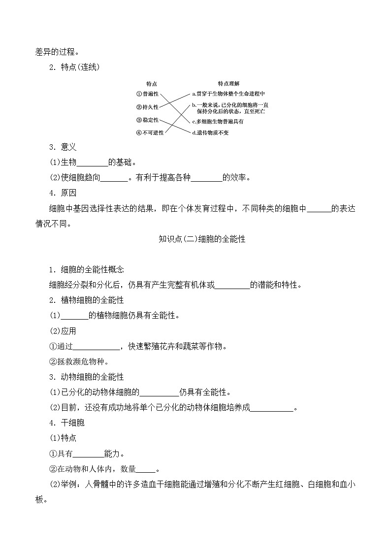 高一生物上学期课后培优分级练（2019人教版必修1）6.2 细胞的分化（原卷版+解析）02