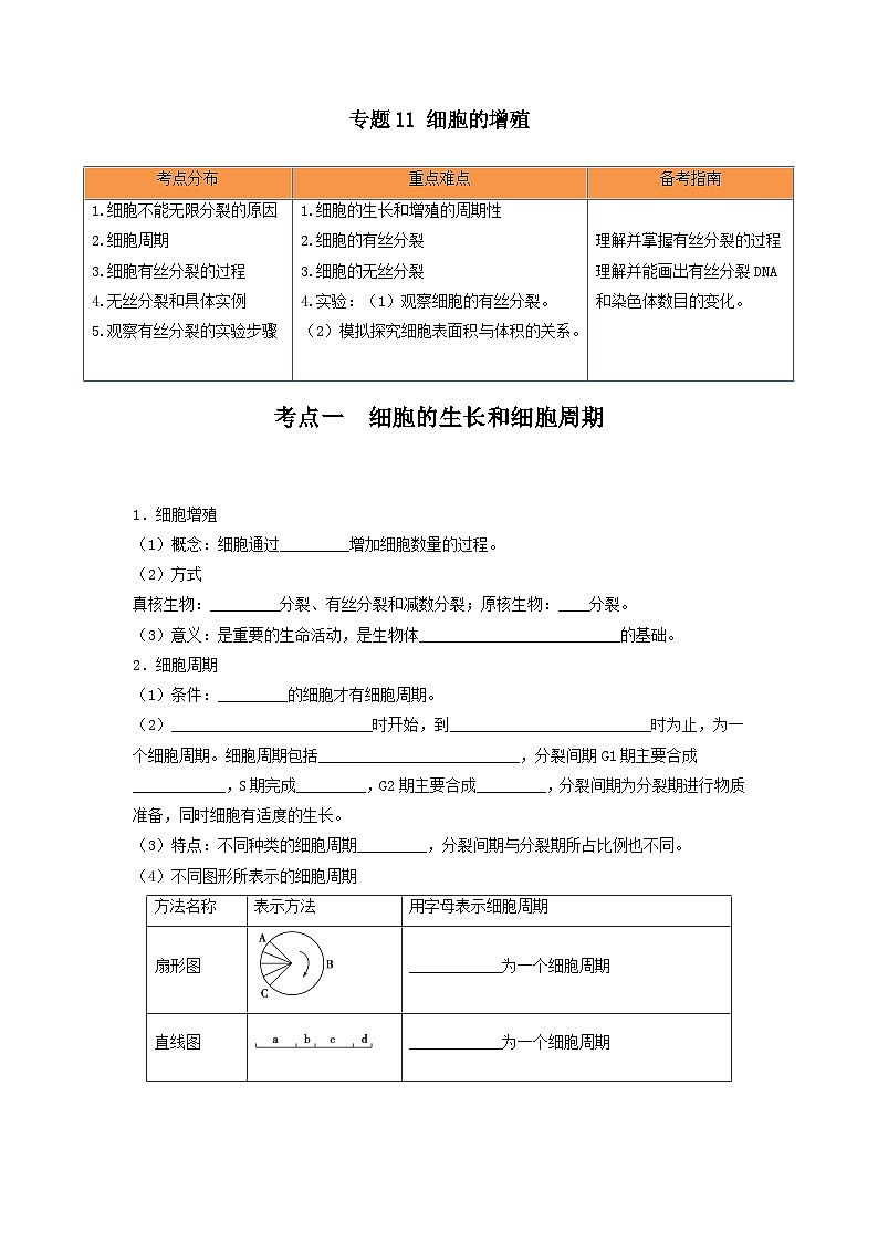 高考生物一轮复习串讲精练（新高考专用）专题11 细胞的增殖（串讲）（原卷版+解析）第1页