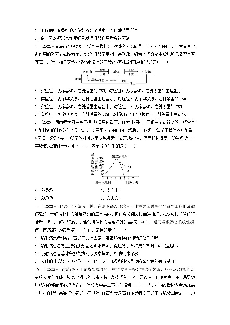 高考生物一轮复习串讲精练（新高考专用）专题25 体液调节（精练）（原卷版+解析）第3页
