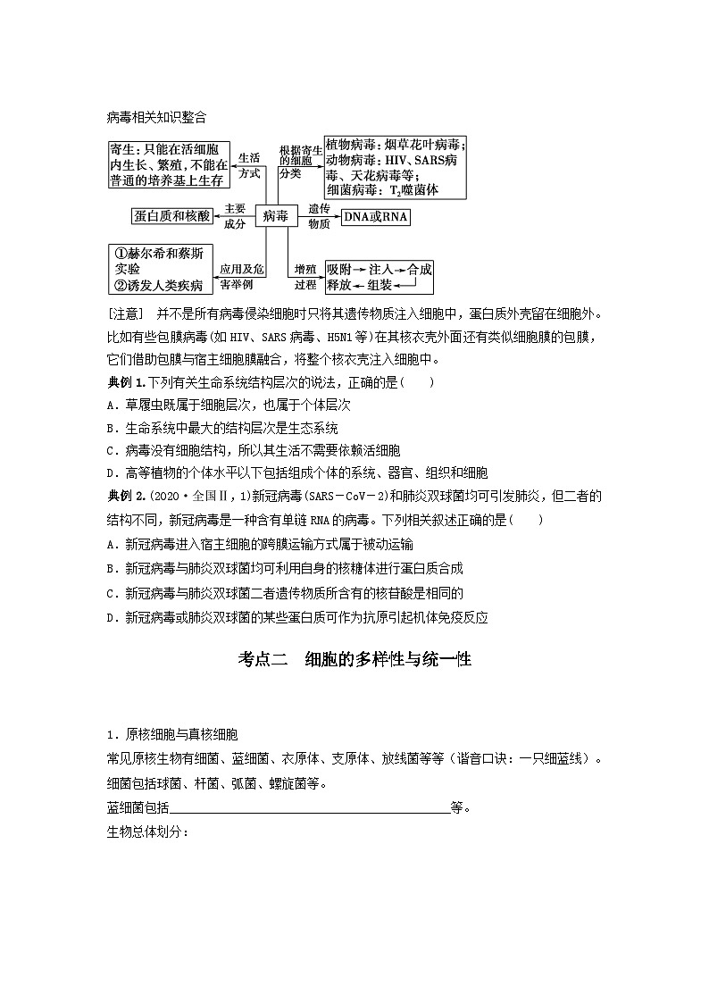 高考生物一轮复习串讲精练（新高考专用）专题01 走近细胞（串讲）（原卷版+解析）02