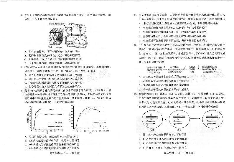2023-2024学年福州市高三年级下学期2月份质量检测生物试卷和参考答案第2页