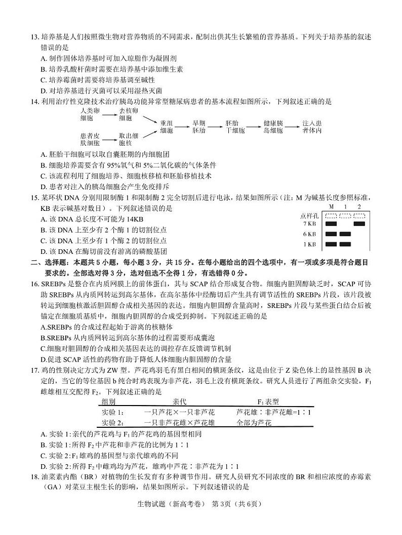 【新高考卷】名校教研联盟2024届高三下学期开学考试 生物试题及答案（含答题卡）03