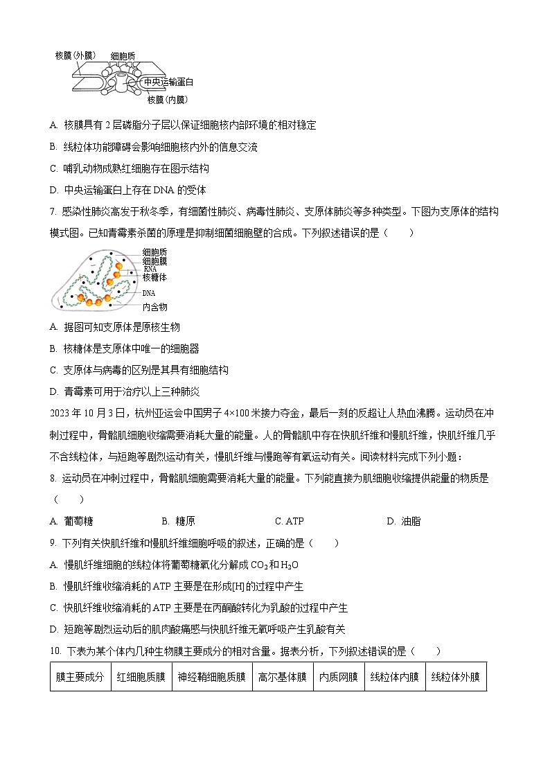 2024台州高一上学期期末考试生物含解析02