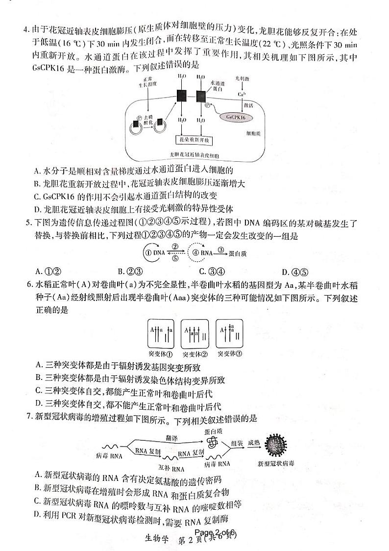 江西省上进联盟2023-2024学年高三下学期一轮复习（开学考）检测 生物第2页